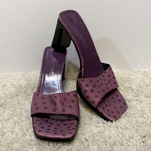Purple ostrich leather square mule
